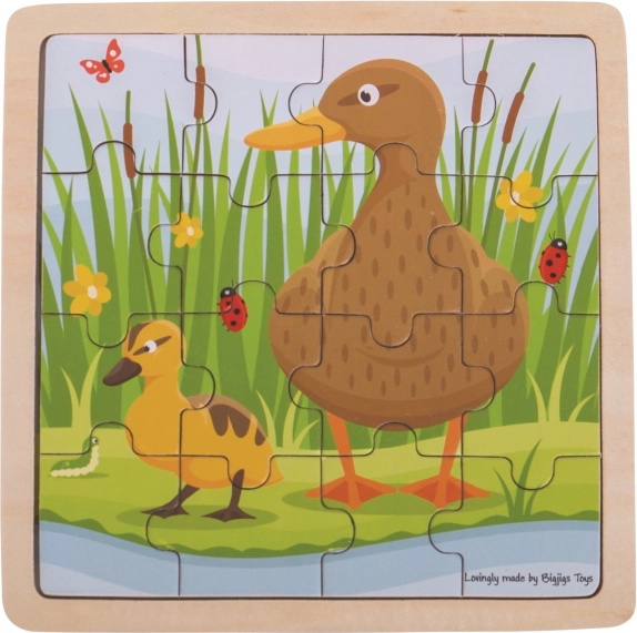 Drewniane puzzle ramkowe BIGJIGS TOYS kaczuszka z kaczątkiem – 16 elementów