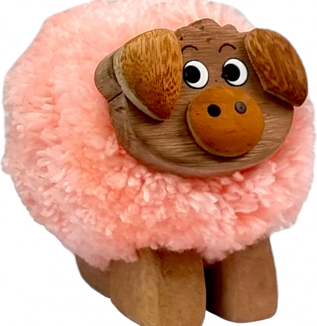 Drewniana figurka z pomponem - świnia