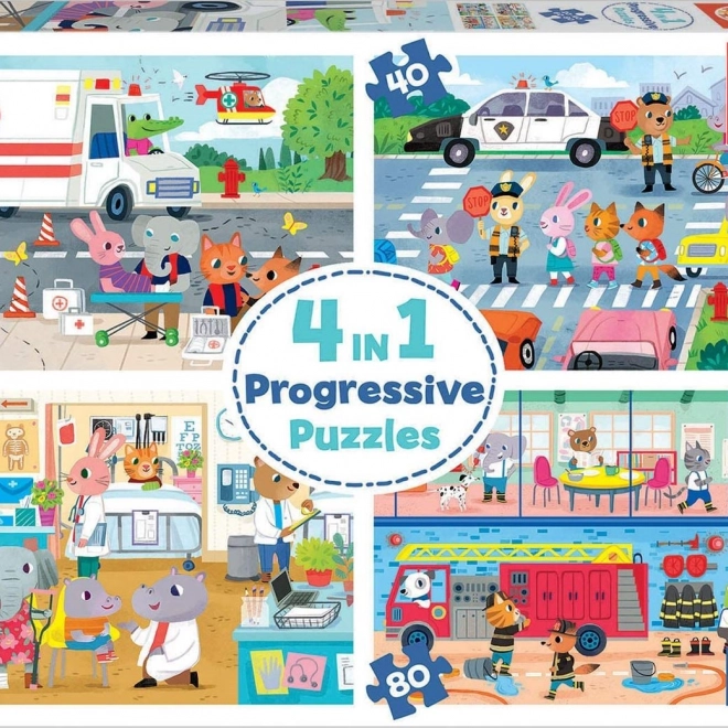 Puzzle Bohaterowie w akcji 4w1 od EDUCA (20,40,60,80 elementów)