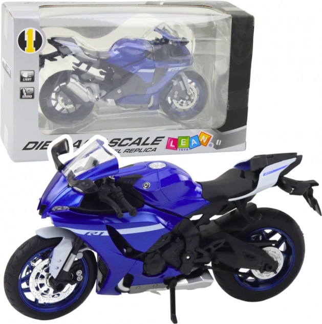 Metalowy sportowy motocykl niebieski R1 1:12