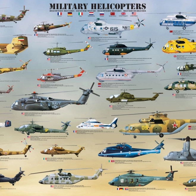 Puzzle Wojskowe Helikoptery 1000 Części