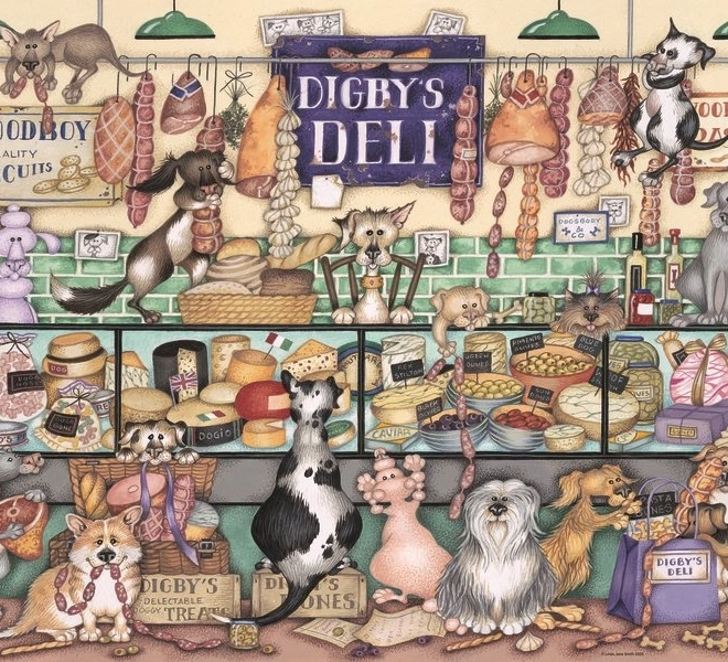 Ravensburger puzzle Digby’s Delicatessen i zwierzęce harce 1000 elementów