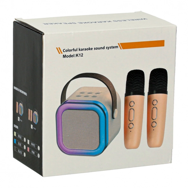 Zestaw karaoke 2 mikrofony + przenośny głośnik BLUETOOTH USB LED różowy