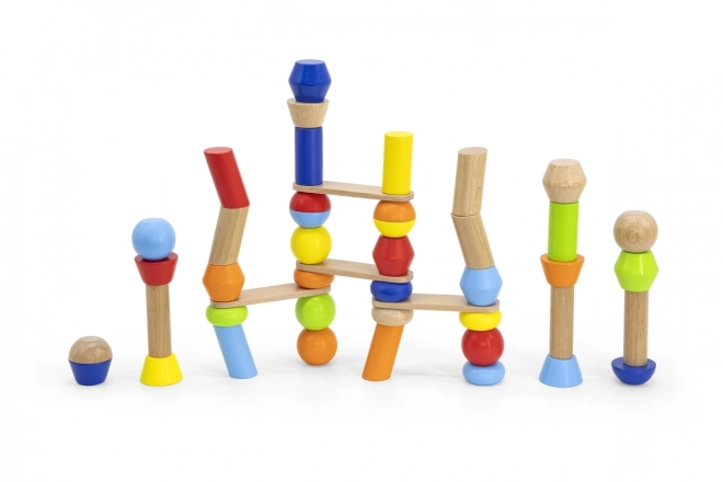 Drewniane geometryczne klocki konstrukcyjne 52 sztuki Viga