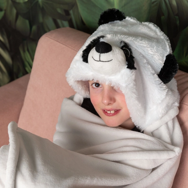 Cozy Noxxiez BL823 Panda - ciepły koc z kapturem z motywem zwierząt i kieszeniami na łapki