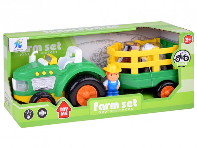 Rolniczy traktor z przyczepą i zwierzętami dźwięk + światło ZA5390