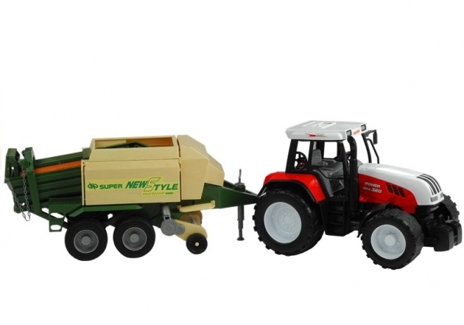 Duży traktor z przyczepą, maszyna rolnicza 65 cm