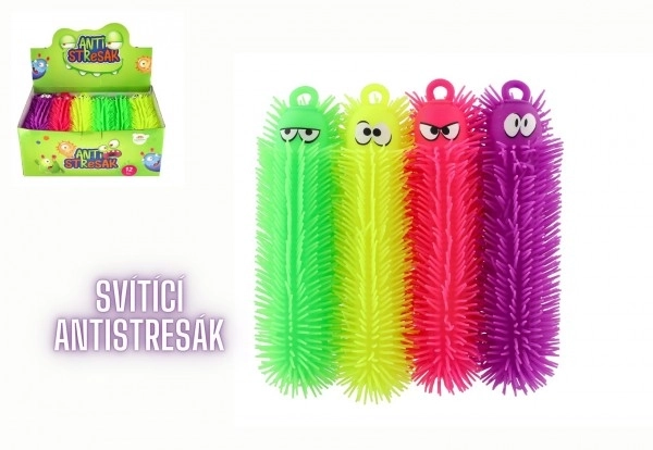 Gąsienica antystresowa silikonowa 30cm na baterie z oświetleniem 4 kolory w woreczku 12 sztuk w pudełku