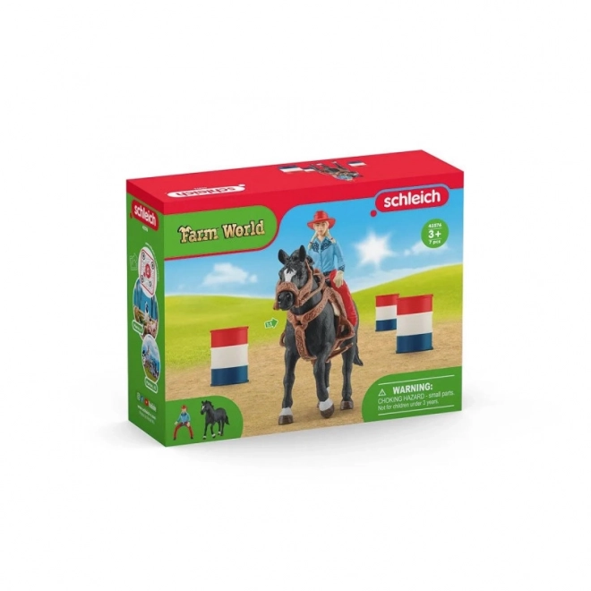Zestaw figurek Farm World Kowbojka i Wyścig wokół Beczki
