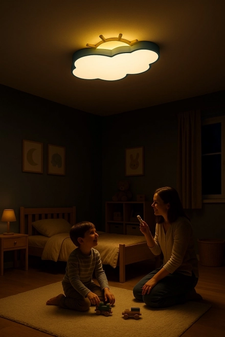 Dziecięca sufitowa lampa LED Chmurka z pilotem niebieska