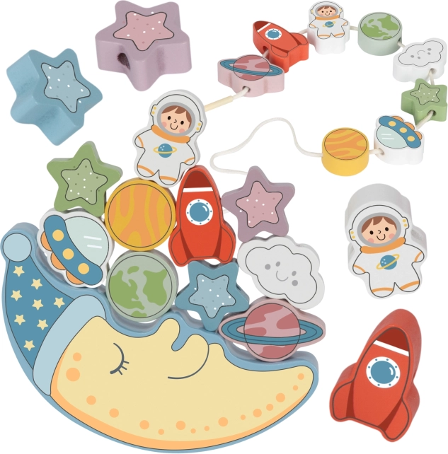 Tooky Toy Kosmiczny śpiący księżyc Równoważąca drewniana sznureczkowa Montessori kosmos