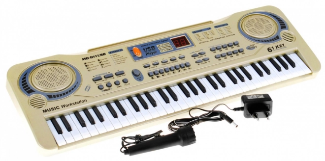 Beżowa klawiatura dla dzieci 5+ Mikrofon + nagrywanie + USB MP3 - model nr 811