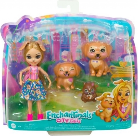 Enchantimals laleczka Gerika Golden Retriever ze szczeniaczkami i wiewiórką