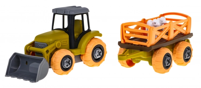 Odkręcany traktor z łyżką i przyczepą + śrubokręt + owce Zabawka dla dzieci 3+