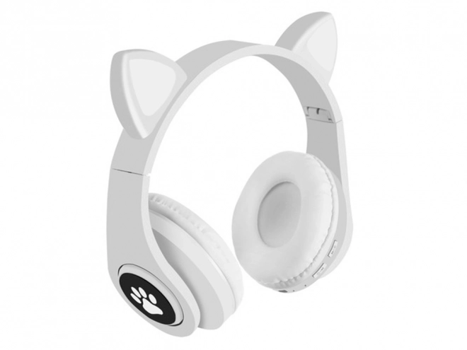 Bezprzewodowe słuchawki bluetooth radio fm mp3 kocie uszy led oświetlenie – Białe