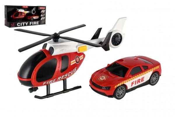 Strażacki zestaw ratowniczy z helikopterem i samochodem