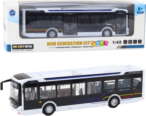 Metalowy miejski autobus ze światłami i dźwiękami 1:42 biały
