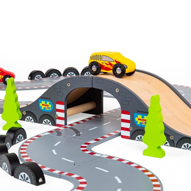 Bigjigs Rail Drewniana autostrada dzień wyścigu