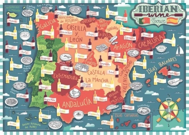 Ravensburger puzzle Mapa Półwyspu Iberyjskiego – regiony winiarskie 1000 elementów