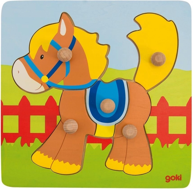 Goki drewniane puzzle wkładane konik, 5 elementów