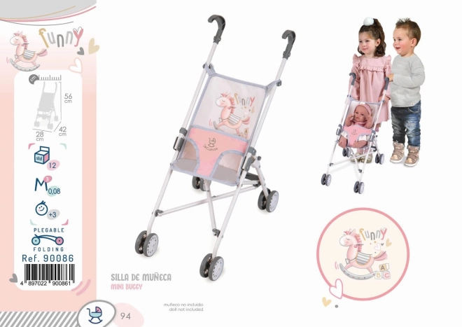 DeCuevas 90086 Składany wózek dla lalek typu parasolka FUNNY 2023 - 56 cm
