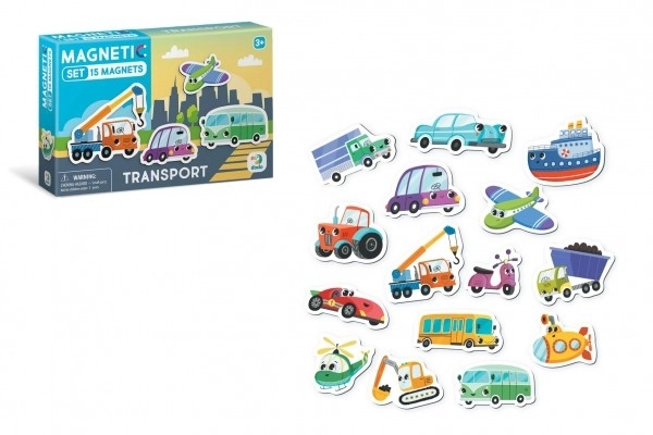 Magnesy Środki Transportu 15 sztuk w pudełku 17x11x3cm