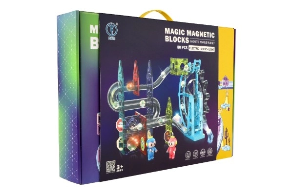 Kulodrom magnetyczny plastikowy 80 szt. 16 kulek + akcesoria na baterie ze światłem w pudełku 47x35x9cm