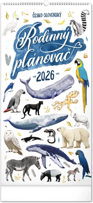 Ścienny kalendarz Rodzinny planujący 2026 z ilustracjami Animalium