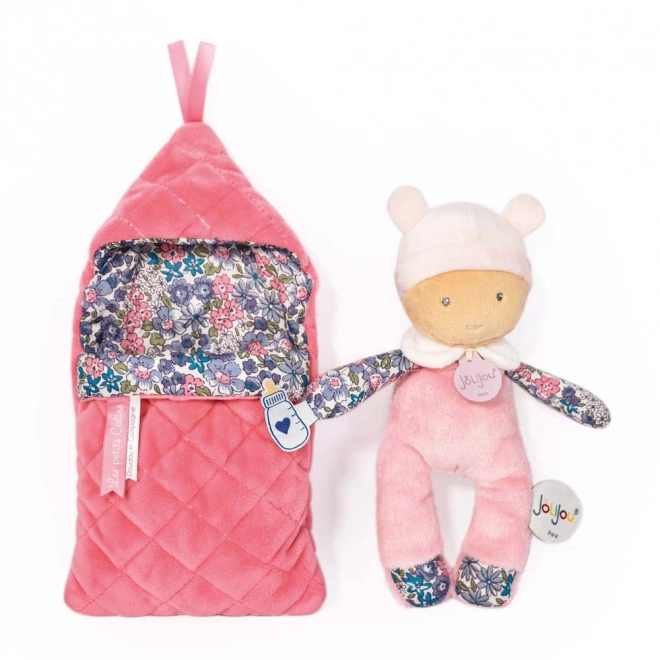 Doudou Jolijou Niemowlę w puchowej kołderce 20 cm – różowe