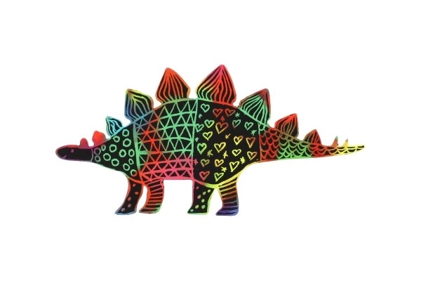 Obrazek do zdrapywania 9szt wycinanka tęczowy dinozaur 13-15cm w opakowaniu