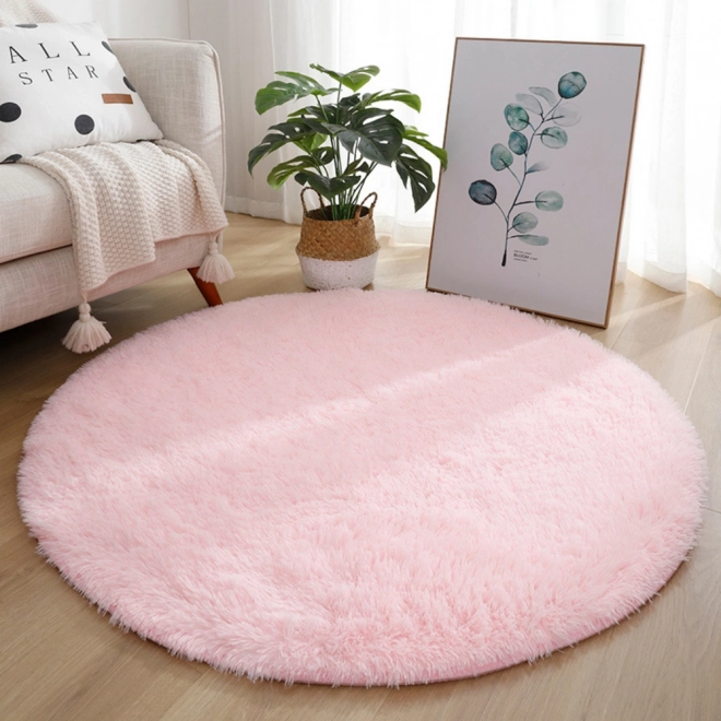 Pluszowy miękki okrągły dywan antypoślizgowy jasnoróżowy 122 cm