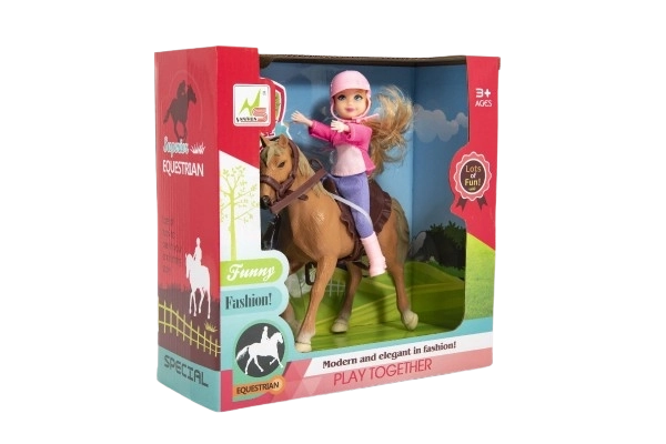 Koń + lalka amazonek plastik 20cm w pudełku 23x23x9,5cm