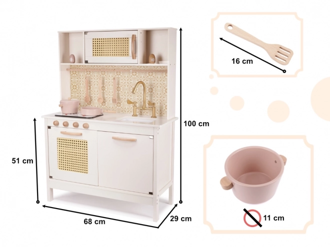 Dziecięca drewniana retro kuchnia z akcesoriami Boho