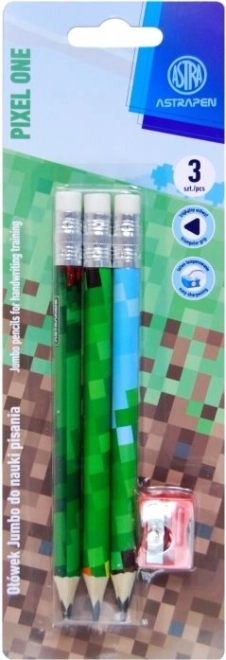 Trójkątne ołówki HB z temperówką ASTRA Pixel One, 3 szt.