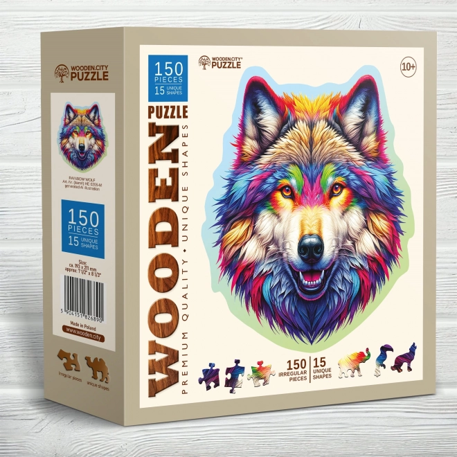 Drewniane puzzle Tęczowy wilk 150 elementów