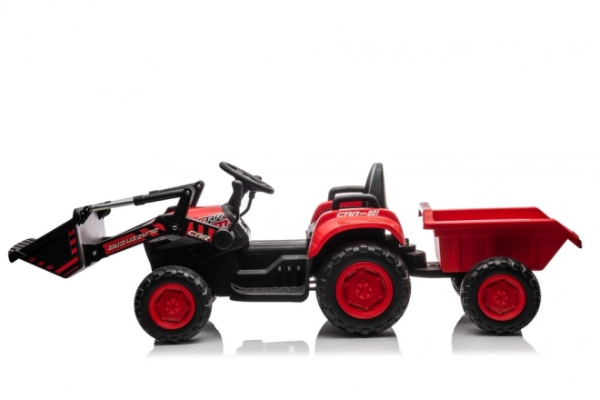 Dziecięcy czerwony traktor z ładowanym akumulatorem i łyżką