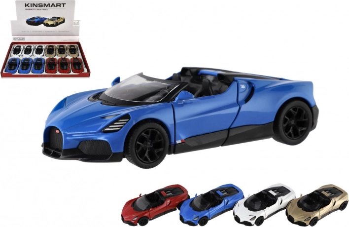 metalowy model auta Kinsmart Bugatti Mistral 13 cm z napędem typu pull-back i otwieranymi drzwiami