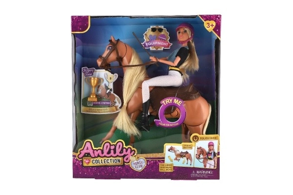 Koń do czesania + lalka dżokejka Anlily ze stawami plastik z akcesoriami w pudełku 32x36x11cm