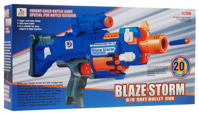 Szybkostrzelny karabin dla dzieci 8+ Blaze Storm 20 długich piankowych nabojów + tarcza + beczka