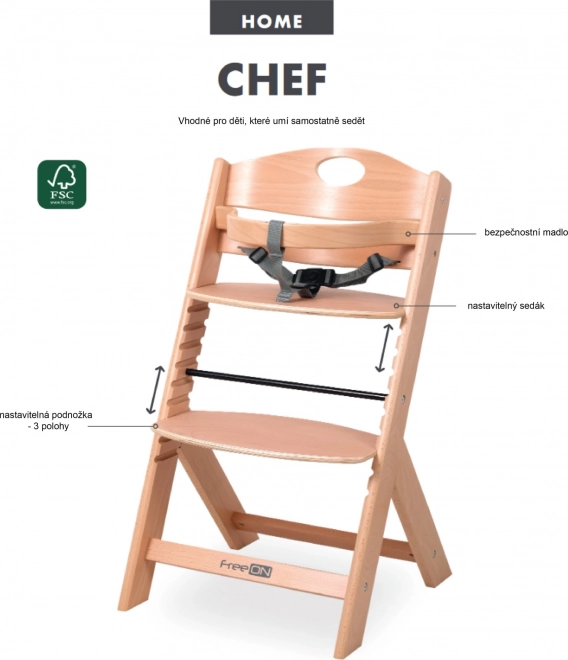 FreeOn Drewniane krzesełko do karmienia Chef Natur
