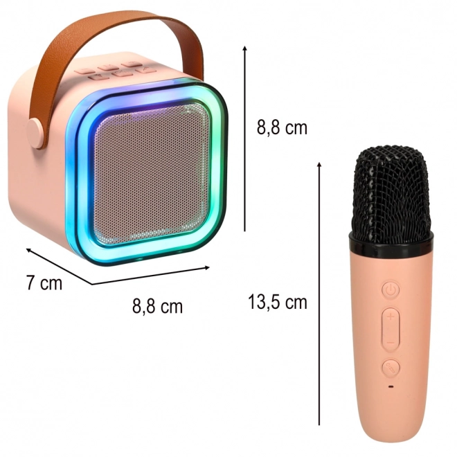 Zestaw karaoke 2 mikrofony + przenośny głośnik BLUETOOTH USB LED różowy