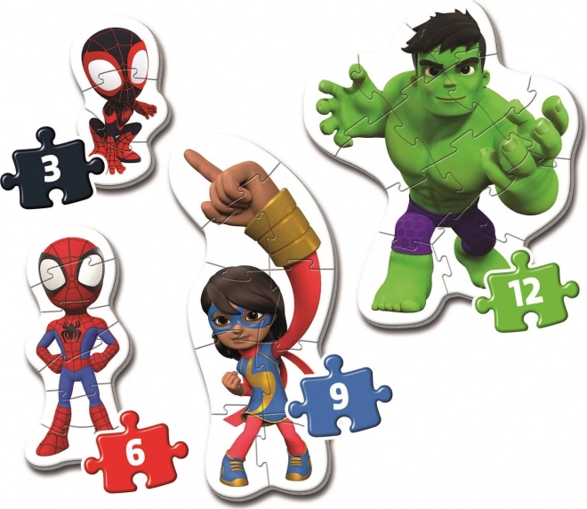 CLEMENTONI Moje pierwsze puzzle Spidey i jego niesamowici przyjaciele 4w1 (3,6,9,12 elementów)