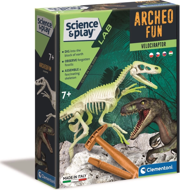 Clementoni Science & Play ArcheoFun: świecący szkielet welociraptora