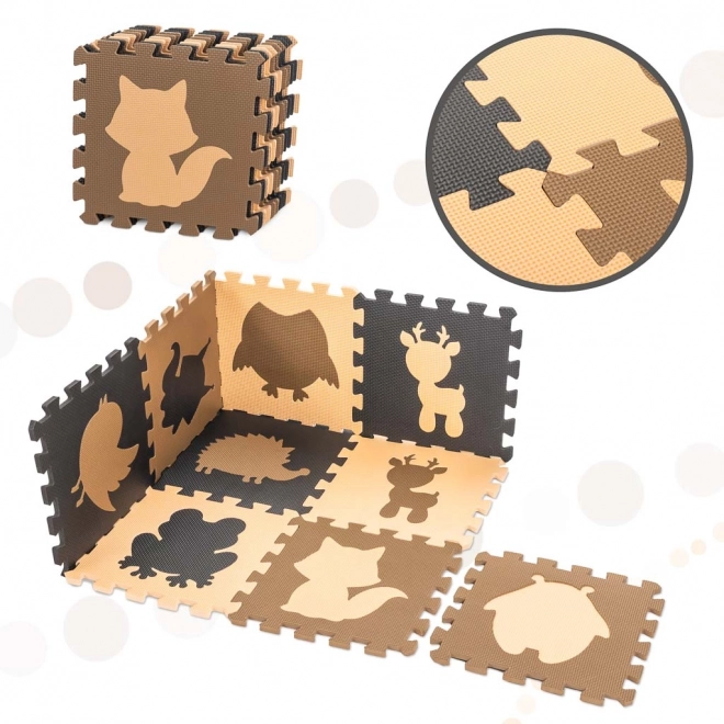 Brązowe piankowe puzzle z leśnymi zwierzątkami - 9 sztuk