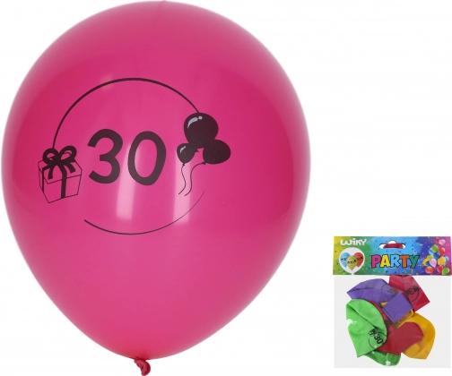 Baloniki 30 cm z nadrukiem liczby 30 – zestaw 5 szt.