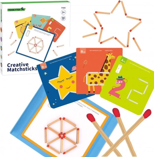 TOOKY TOY drewniana montessori gra logiczna z magnetycznymi zapałkami, 58 szt.