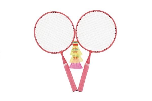 Badminton zestaw dziecięcy metal/plastik 2 rakiety + 3 lotki 2 kolory w siatce 23x45x6 cm