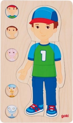 goki drewniane anatomiczne puzzle ludzkie ciało – chłopiec, 5 warstw