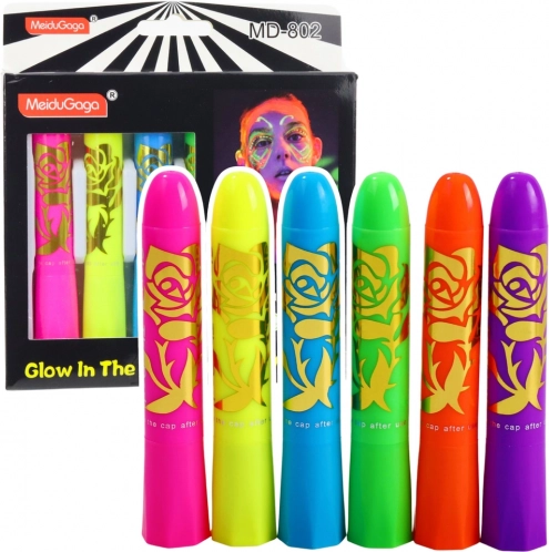 Neonowy zestaw do malowania twarzy UV fluorescencyjne markery 6 szt.