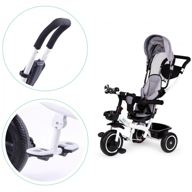 ECOTOYS Trójkołowy rowerek z daszkiem i prowadnicą - szary